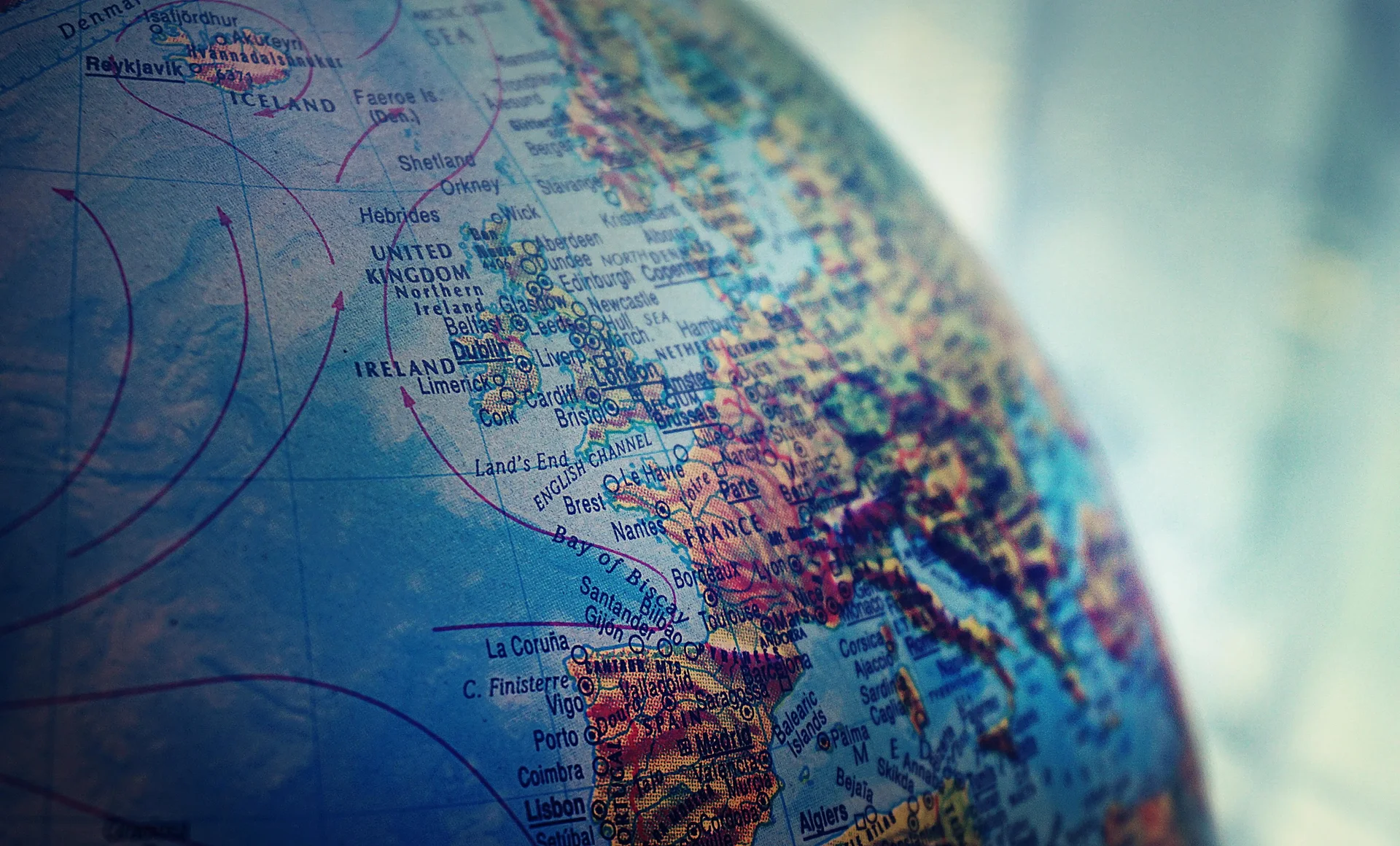 Globe highlighting the map of Europe, ideal for planning your trip to the best destinations in Europe in 2025.